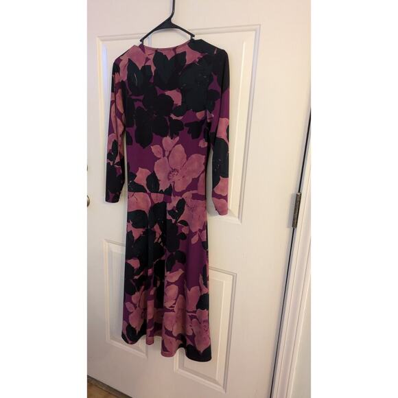 CAbi Purple Floral 3/4 Sleeve Ruched Knee Length Dress, Small  Flowy Lightweight - Picture 2 of 6